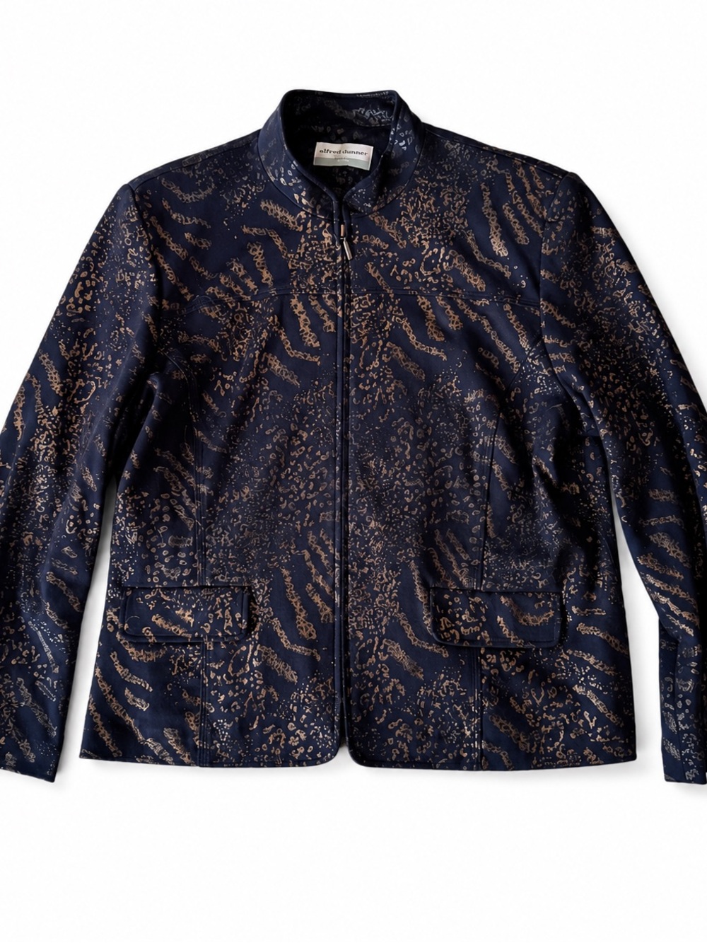 Alfred Dunner Navy Jacket with Gold Metallic Print
